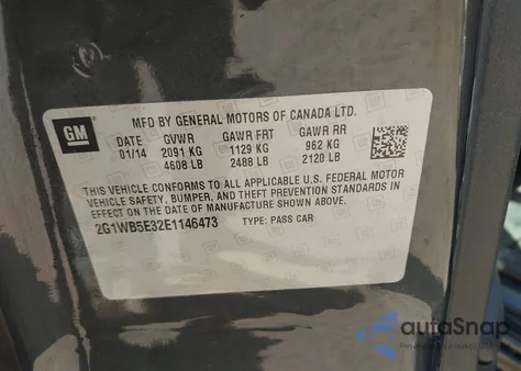 2014 Chevrolet Impala Limited Lt from USA, damaged, VIN 2G1WB5E32E1146473